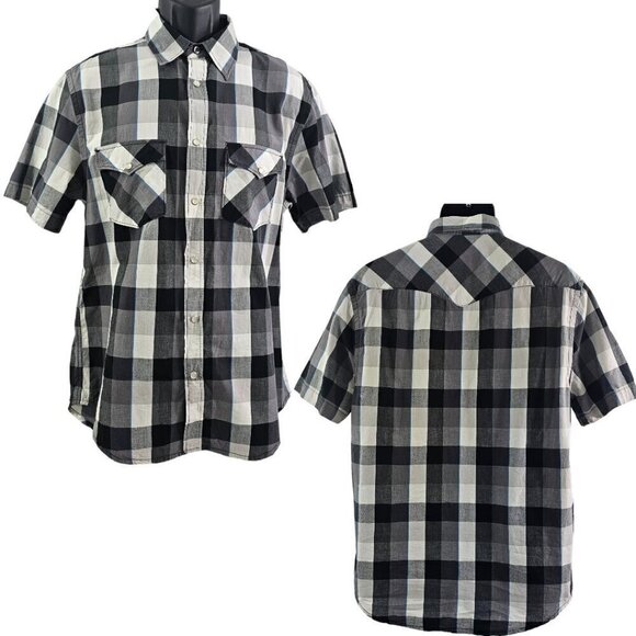 Old Navy Men’s Buffalo Plaid Western Wear Pearl Snap Short Sleeve Shirt – Medium - Picture 1 of 16